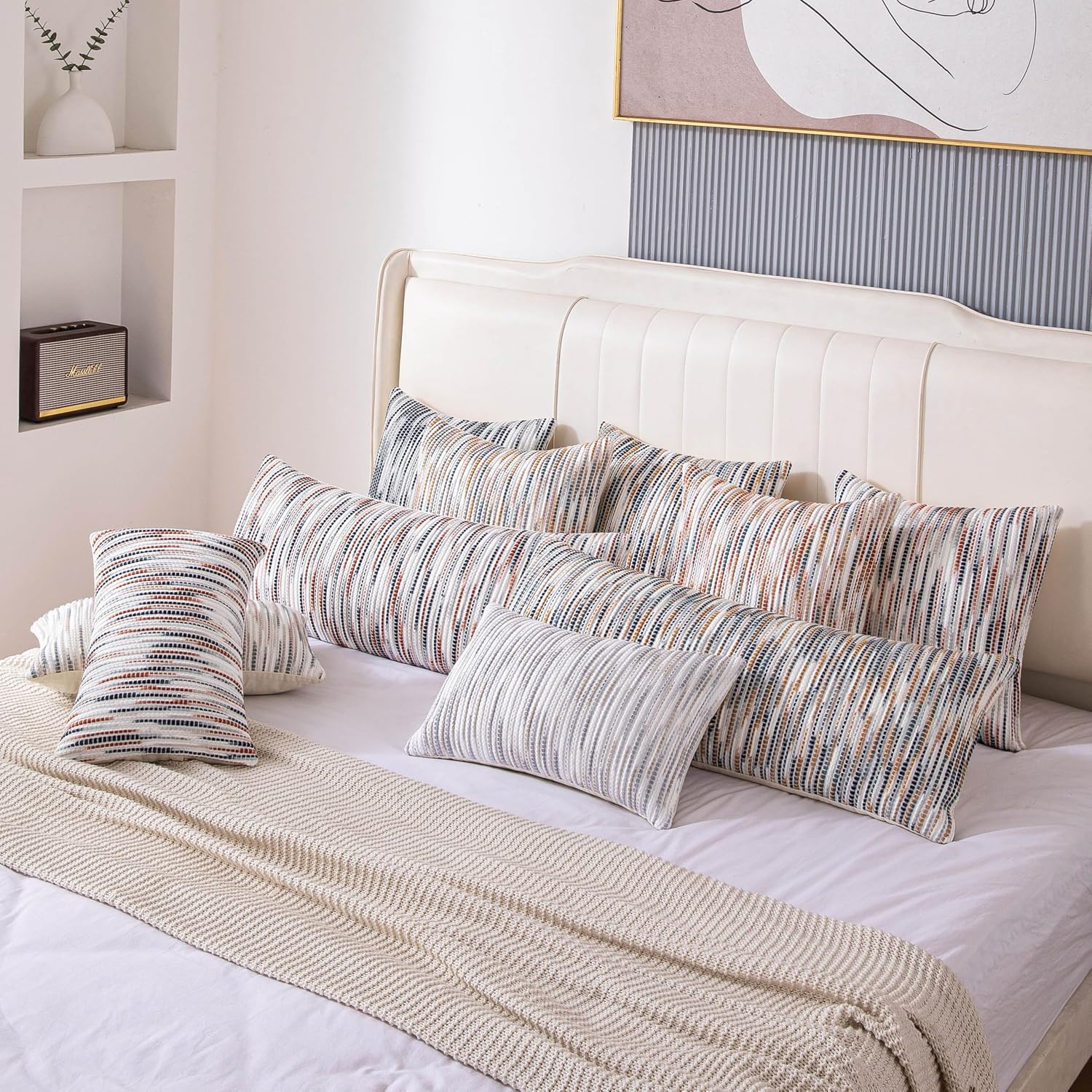 Boho Couch Throw Pillow Covers Grey Blue Striped Decorative / Blue Grey Striped / 18 x 18 / Set of 2
