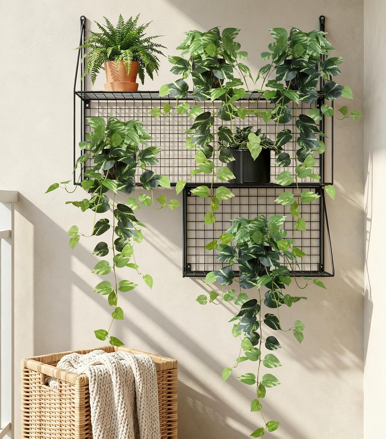 Fake Plants Faux Pothos Plants Potted Indoor Artificial / Golden Green Pothos Potted / Set of 2