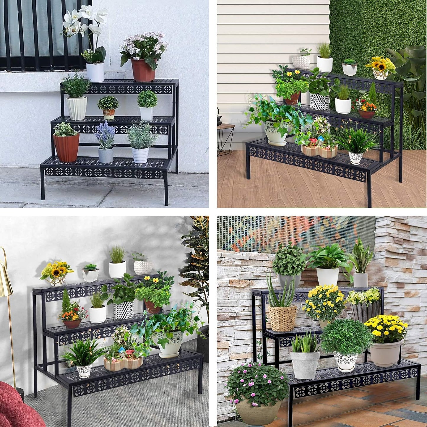 Garden 4 you 3-Tier Rectangular Metal Plant Stand, Ladder Flower Pot Rack | 3-tier stair style,Rectangular heavy-duty