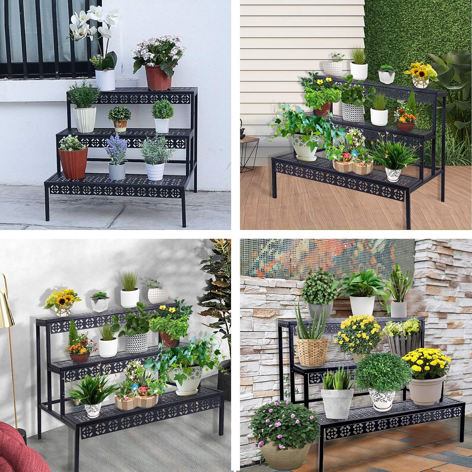 Garden 4 you 3-Tier Rectangular Metal Plant Stand, Ladder Flower Pot Rack | 3-tier stair style,Rectangular heavy-duty