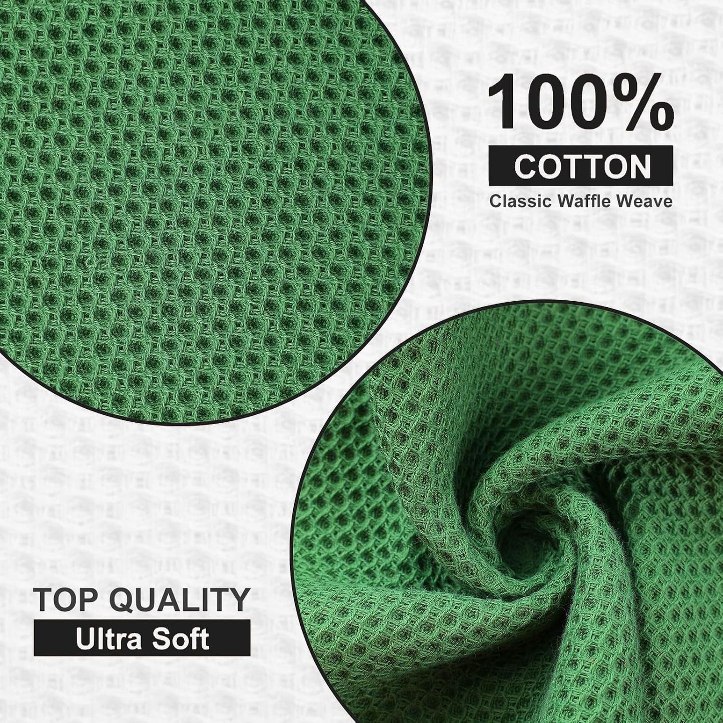 Kitinjoy 100% Cotton Waffle 12-Pack Kitchen Towels, 12" x 12", Grass Green | Ultra Absorbent, Super Soft, lightweight
