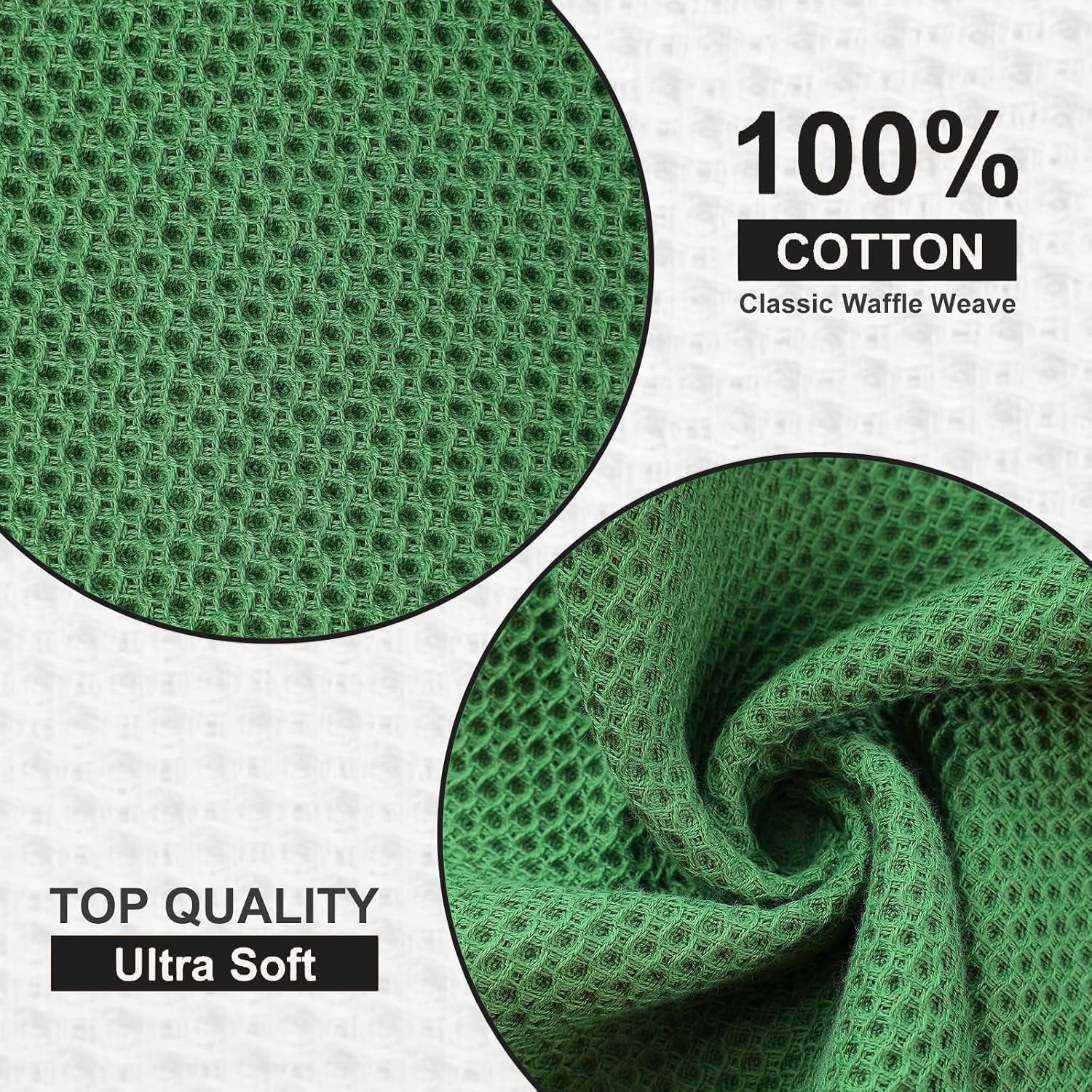 Kitinjoy 100% Cotton Waffle 12-Pack Kitchen Towels, 12" x 12", Grass Green | Ultra Absorbent, Super Soft, lightweight