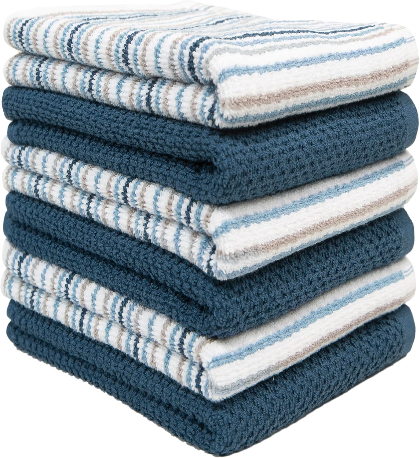 Bumble Kitchen Towels 6 Pack 100% Cotton 16"x26" - Blue | 430 GSM Soft Kitchen Hand Towels with Hanging Loop, Highly