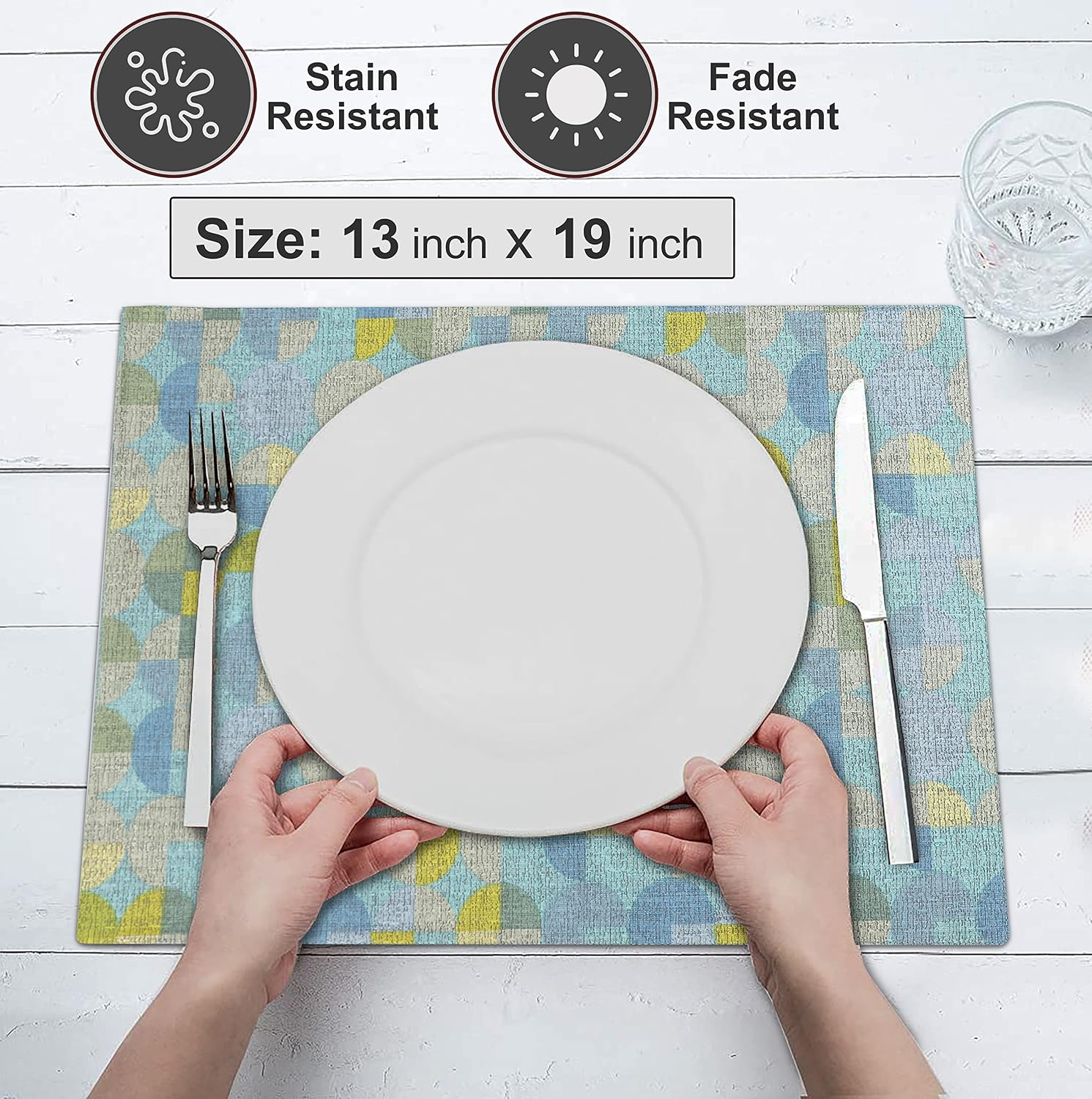 Ruvanti Placemats Set of 6, 100% Cotton Place Mats of 13"x19" – Quarterly | Heat, Stain resistant, Washable, Non-Slip