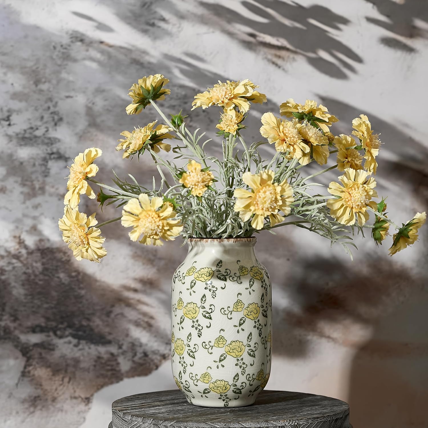 Ceramic Vintage Pastoral Vase / 18049-yellow Rose / 8.78 Inch