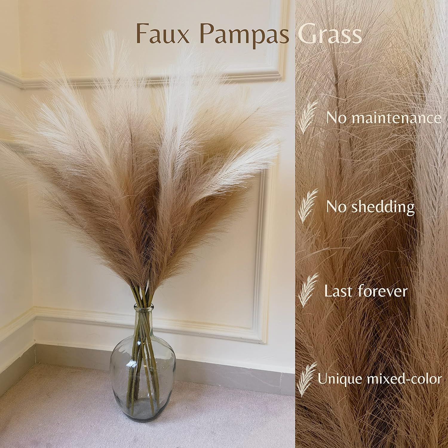 38'' Tall Pampas Grass for Floor Vase / Natural Beige / Set of 9