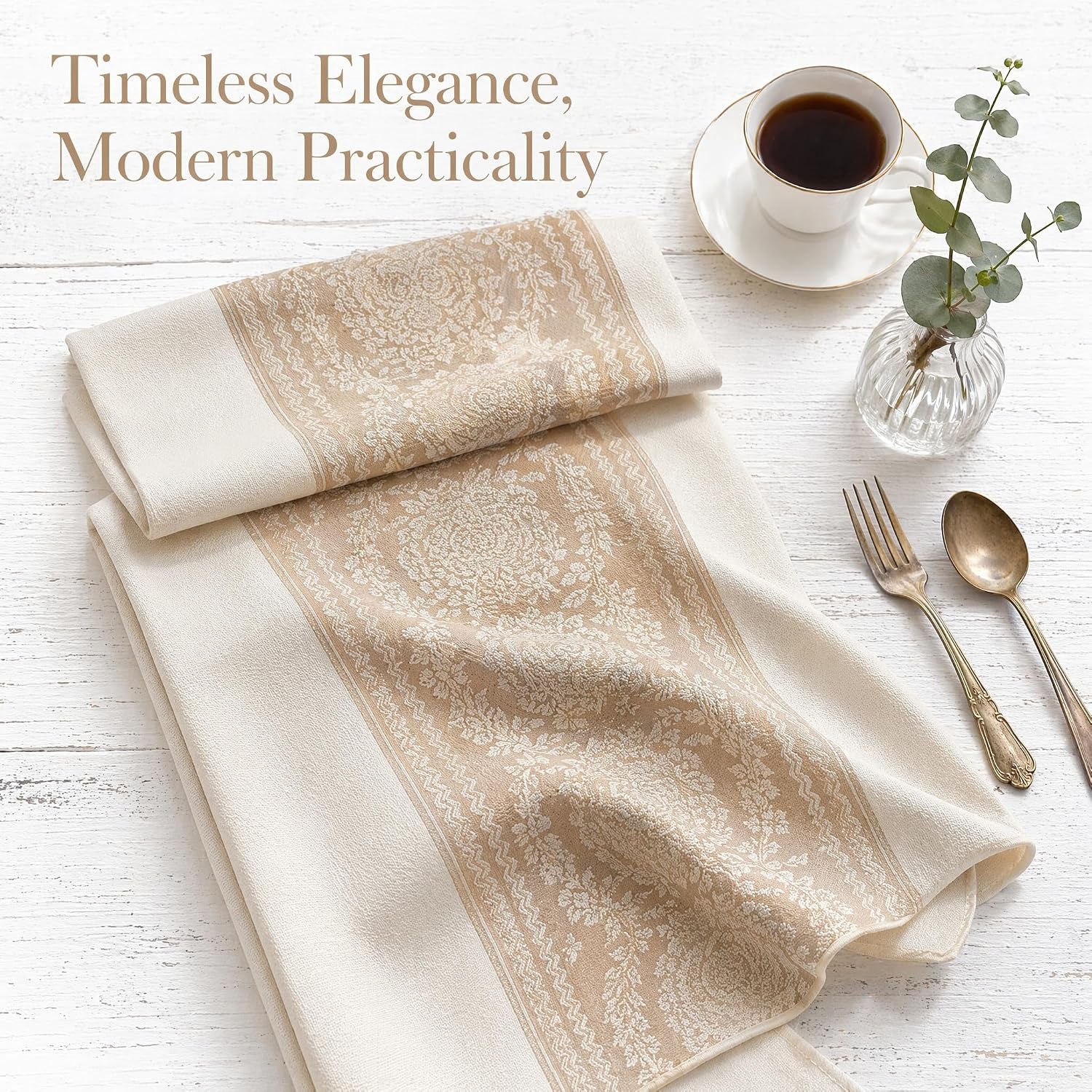 Square Linen Tablecloth Retro Floral Spillproof Cloth, 55x55 Inch | Stain Resistant Woven Vintage Floral Runner Design