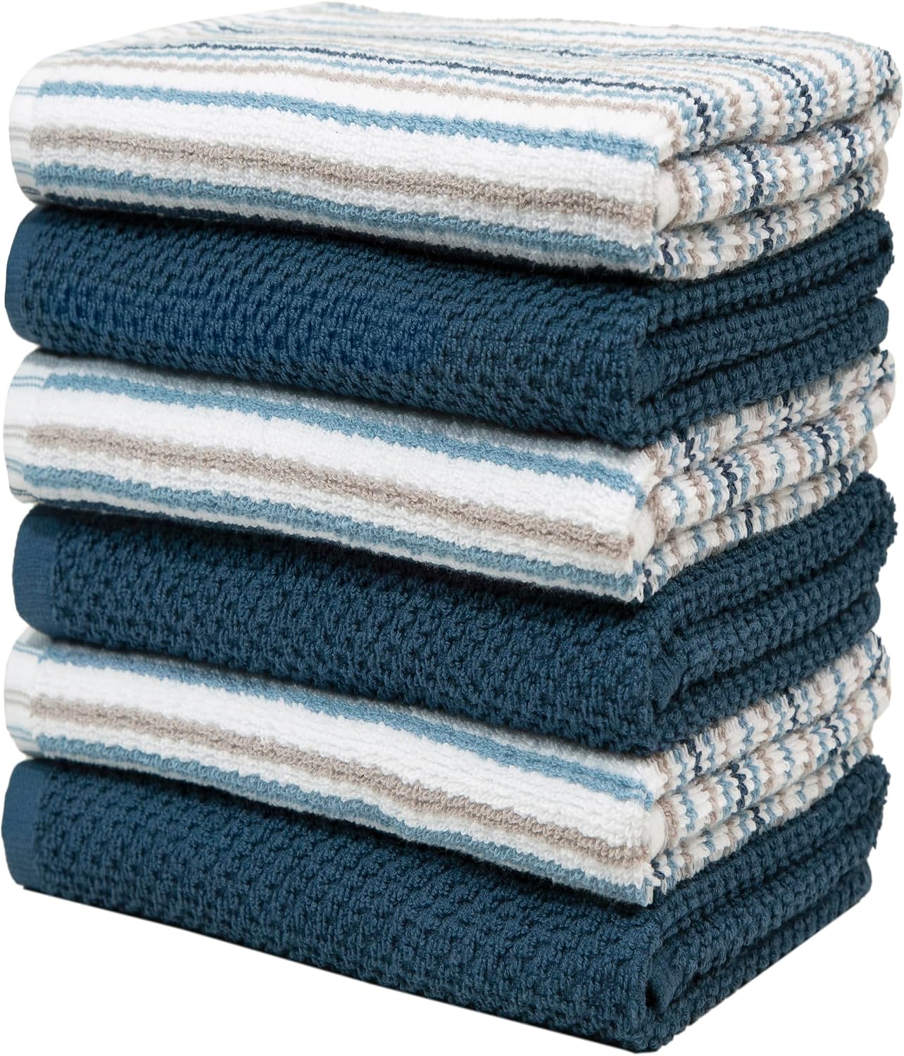 Bumble Kitchen Towels 6 Pack 100% Cotton 16"x26" - Blue | 430 GSM Soft Kitchen Hand Towels with Hanging Loop, Highly