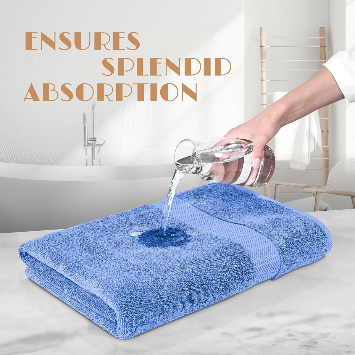 White Classic Wealuxe Light Blue Bath Towels 24x50 Inch, Cotton Towel Set for Bathroom, Hotel, Gym, Spa, Soft Extra