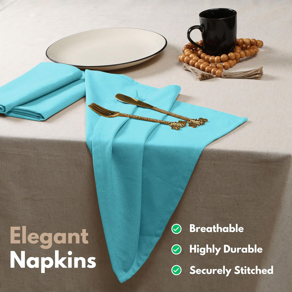 Native Fab Blue Cloth Napkins, 12 Pack, 100% Cotton, 17x17 Inches, Heavy Duty, Soft Texture, Quick Drying, Great for