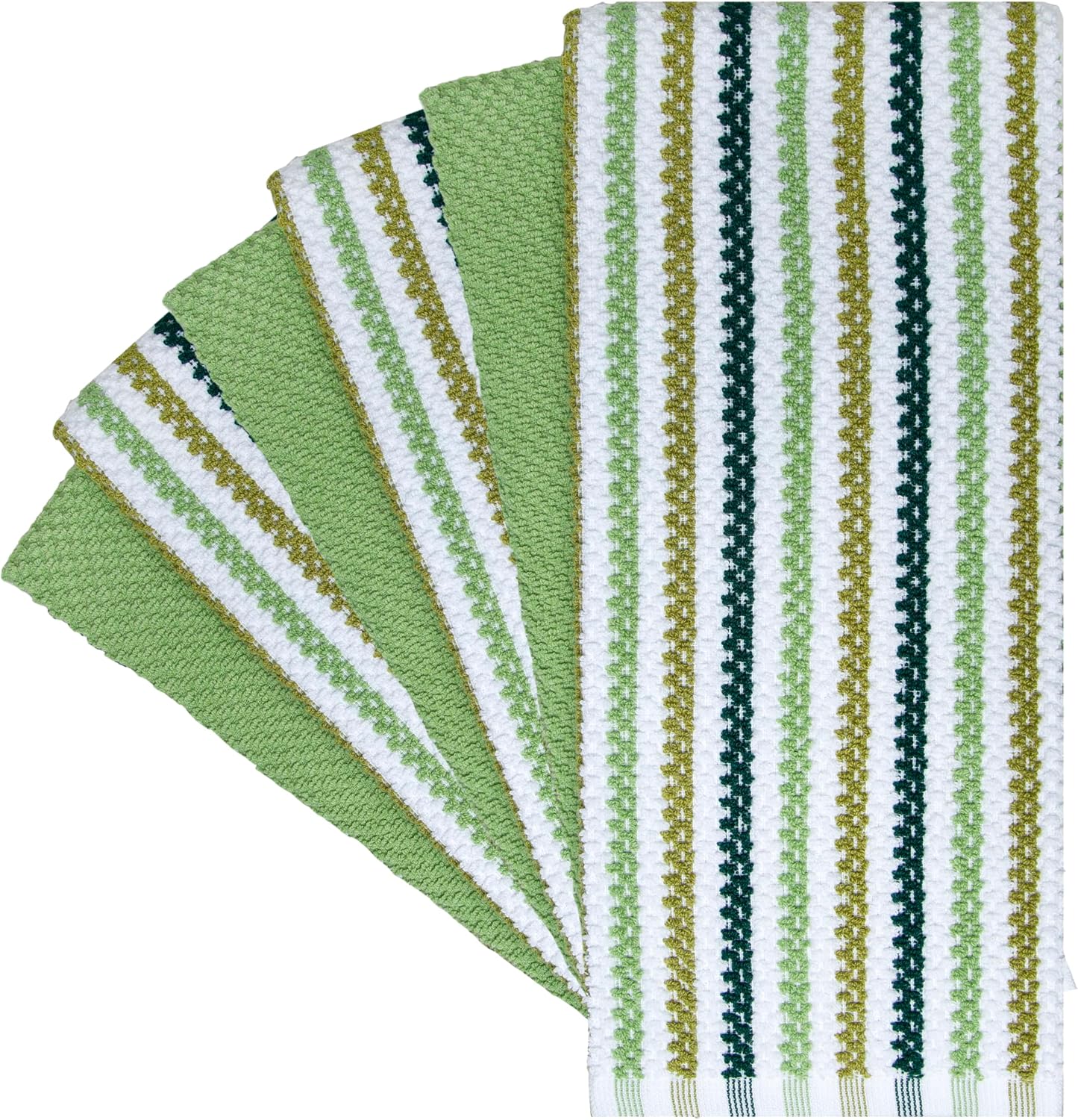 Bumble Kitchen Towels 6 Pack 100% Cotton 16"x26" - Sage Wide Stripe | 430 GSM Soft Kitchen Hand Towels with Hanging