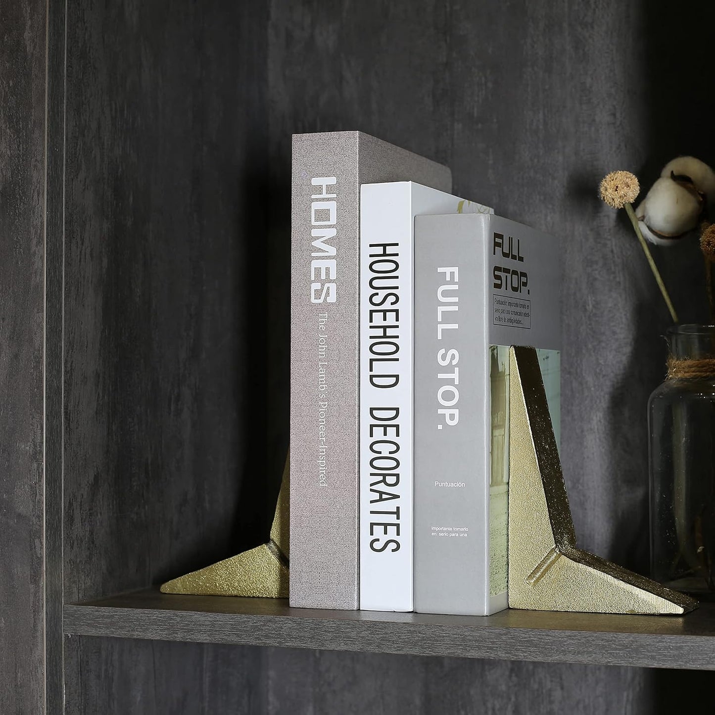 Cast Iron Geometric Decorative Bookends / Gold / Set of 2
