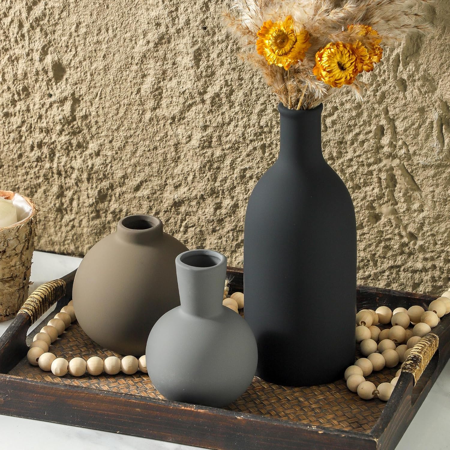 Ceramic Vase / Modern Flower Pottery Vases Rustic Farmhouse Vase / 001-multicolor-larger / Set of 3