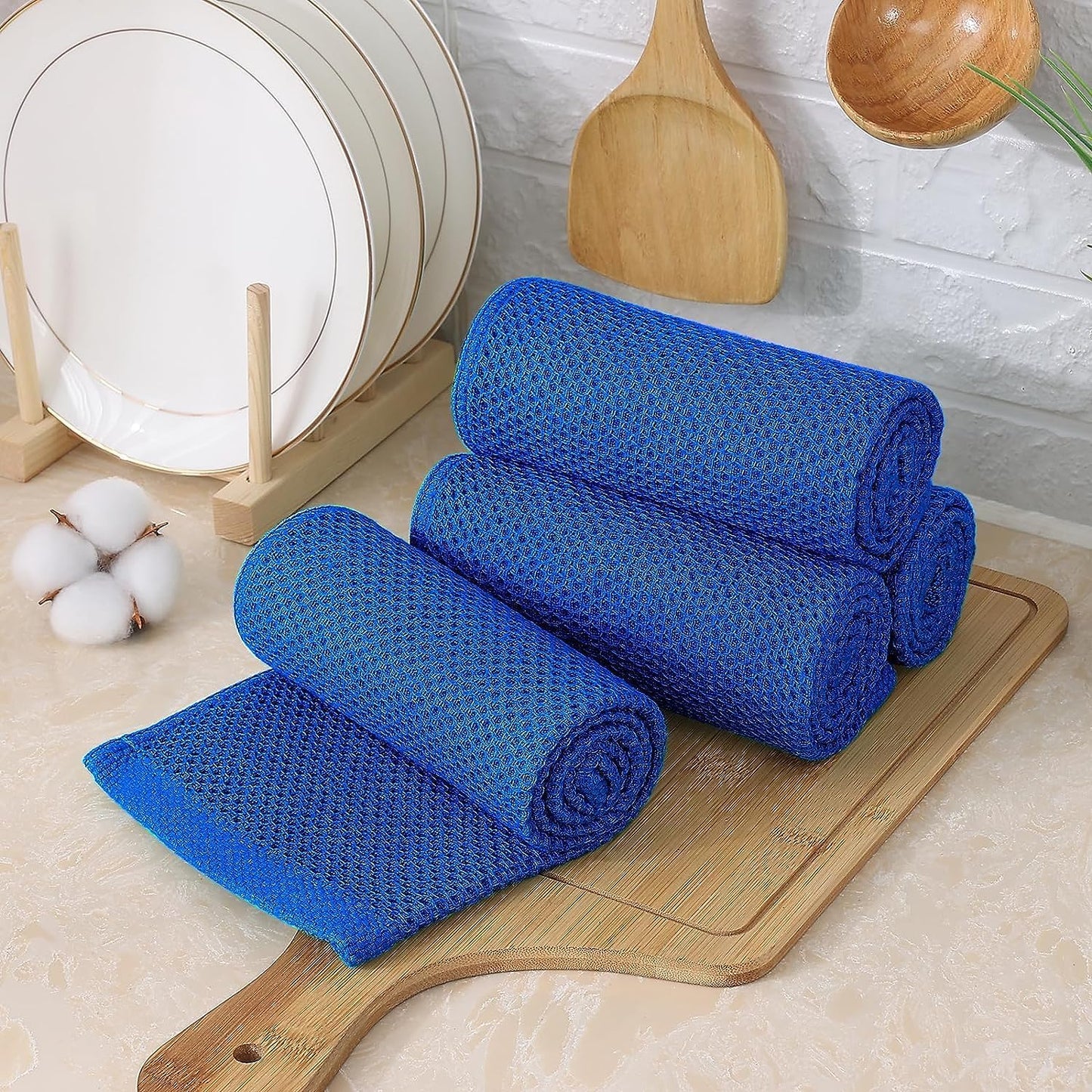Kitinjoy 100% Cotton Waffle 6-Pack Kitchen Towels, 13" x 28", Blueberry | Super Soft, Ultra-Absorbent, Fast Drying