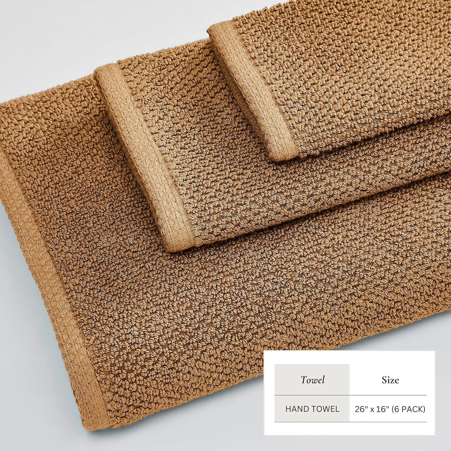 Great Bay Home 100% Cotton 6 Pack 26x16 Hand Towel Set - Absorbent, Quick-Drying, Durable Towels for Bathroom Decor