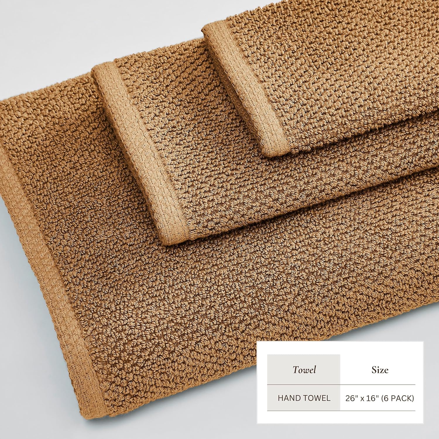 Great Bay Home 100% Cotton 6 Pack 26x16 Hand Towel Set - Absorbent, Quick-Drying, Durable Towels for Bathroom Decor