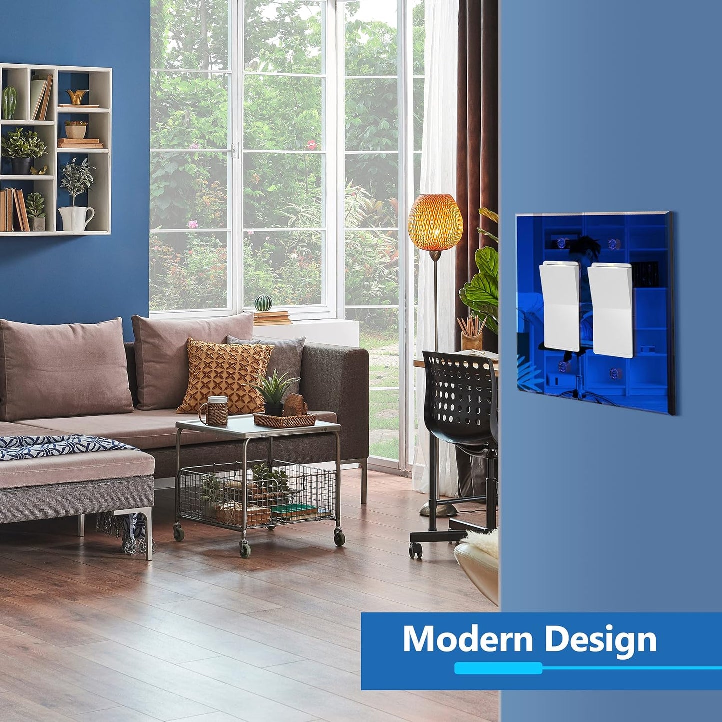 LIDER Double Decorator Wall Plate, Modern, Oversized 2-Gang, 5-Pack | Reflective, Impact Resistant, Mirror Glass Blue