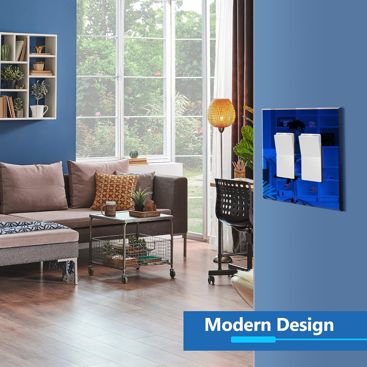 LIDER Double Decorator Wall Plate, Modern, Oversized 2-Gang, 5-Pack | Reflective, Impact Resistant, Mirror Glass Blue