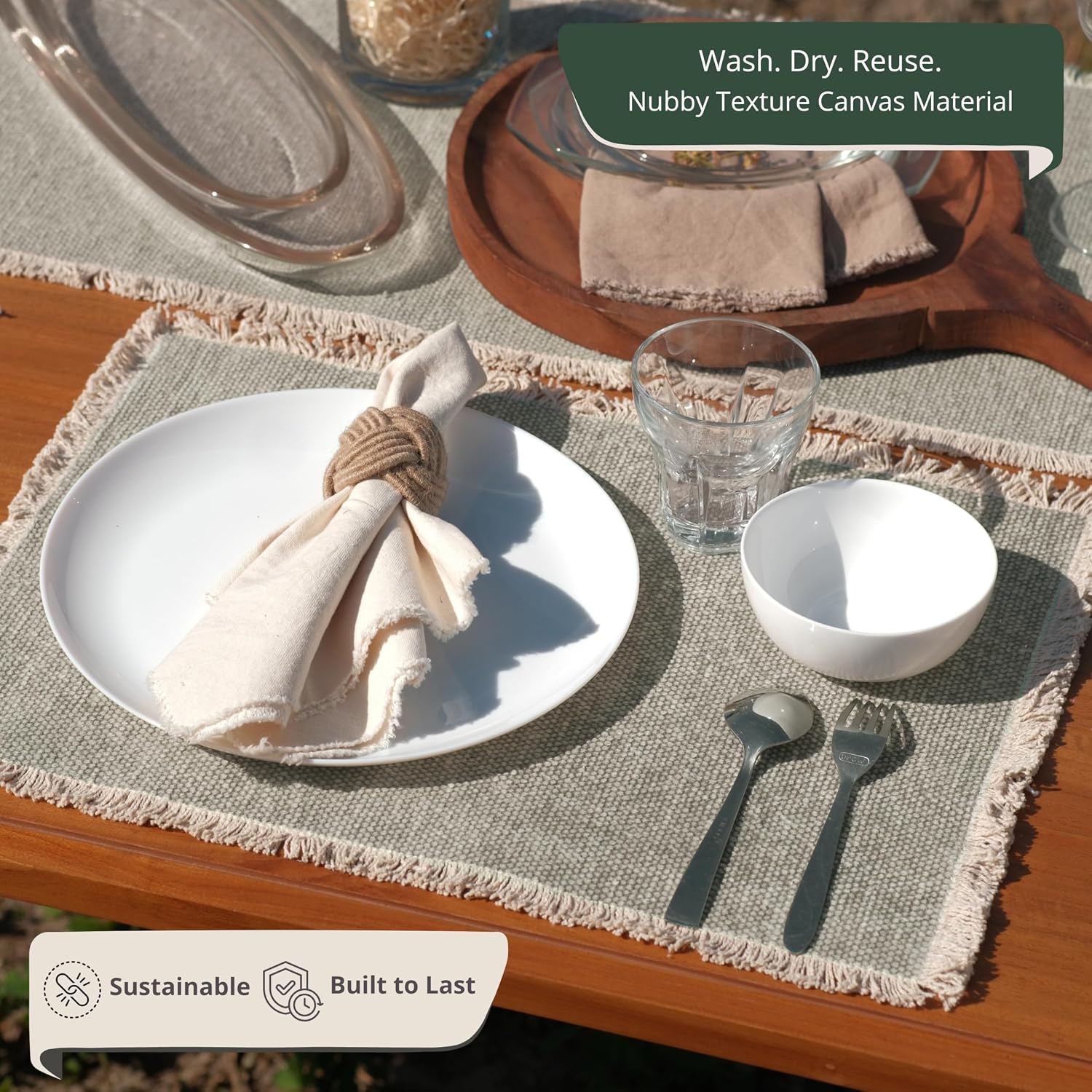 Hausattire Cotton Frayed Placemats Set of 6 Dining Table 14x14 Inch | Rustic Farmhouse Boho Washable Easter Placemat
