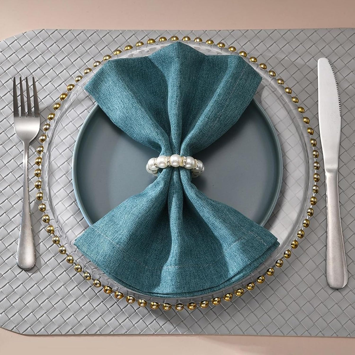 100 Pcs Silver Disposable Napkin Rings Imitation Pearl Ring Napkin Holder Delicate White Beaded Serviette Buckles for