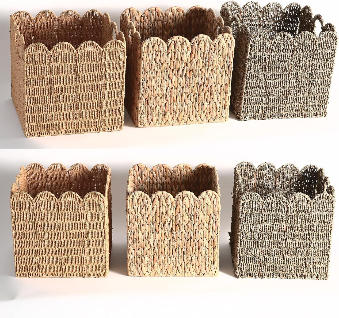 Scalloped Wicker Storage Cubes Basket / Light Brown / 10.5 x 10.5 x 10.5 / In&4-pack / Set of 4