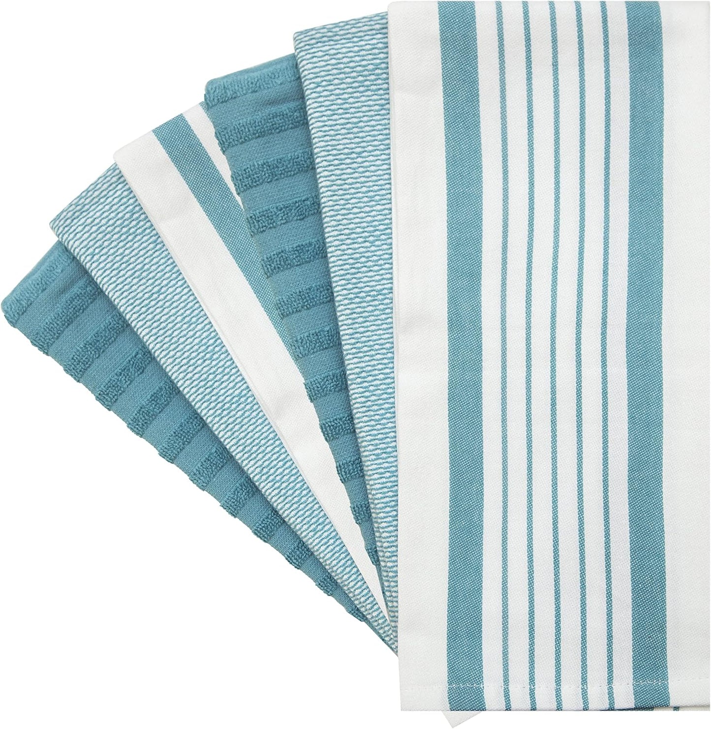 Premium Kitchen Towels 6 Pack 100% Cotton, 20"x28" Dish Towels - Aqua | Large Flat & Terry Kitchen Linen Set with