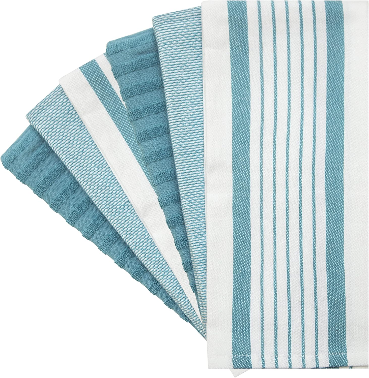 Premium Kitchen Towels 6 Pack 100% Cotton, 20"x28" Dish Towels - Aqua | Large Flat & Terry Kitchen Linen Set with