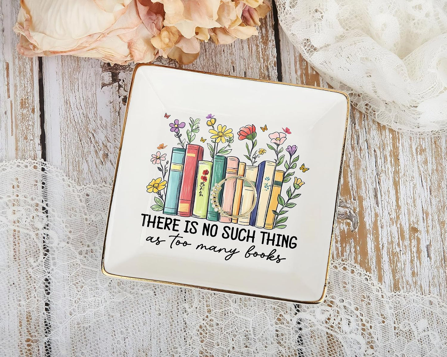 Floral Books 4" Jewelry Dish / Book Lovers