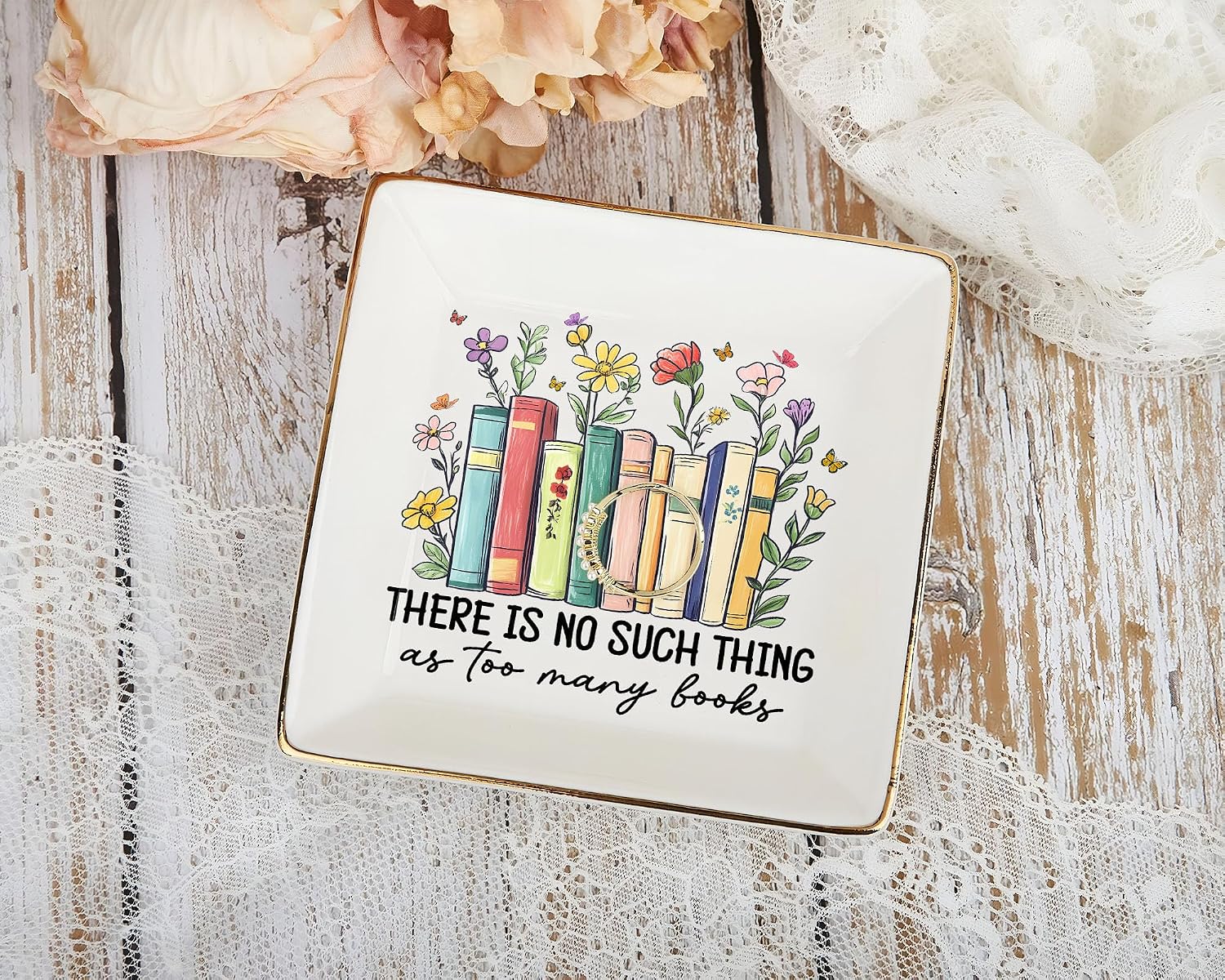 Floral Books 4" Jewelry Dish / Book Lovers