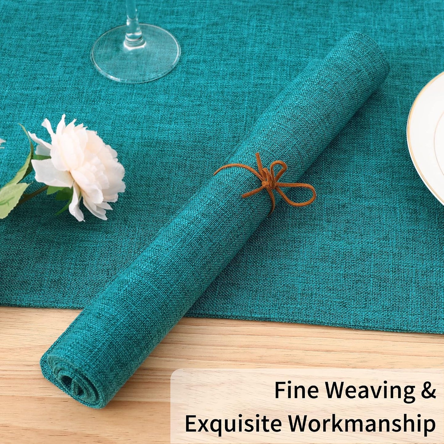 Homaxy Cloths Placemats for Dining Table Set of 6, 13" x 19", Teal | Heat Resistant, Washable, Cotton Linen Blend Table
