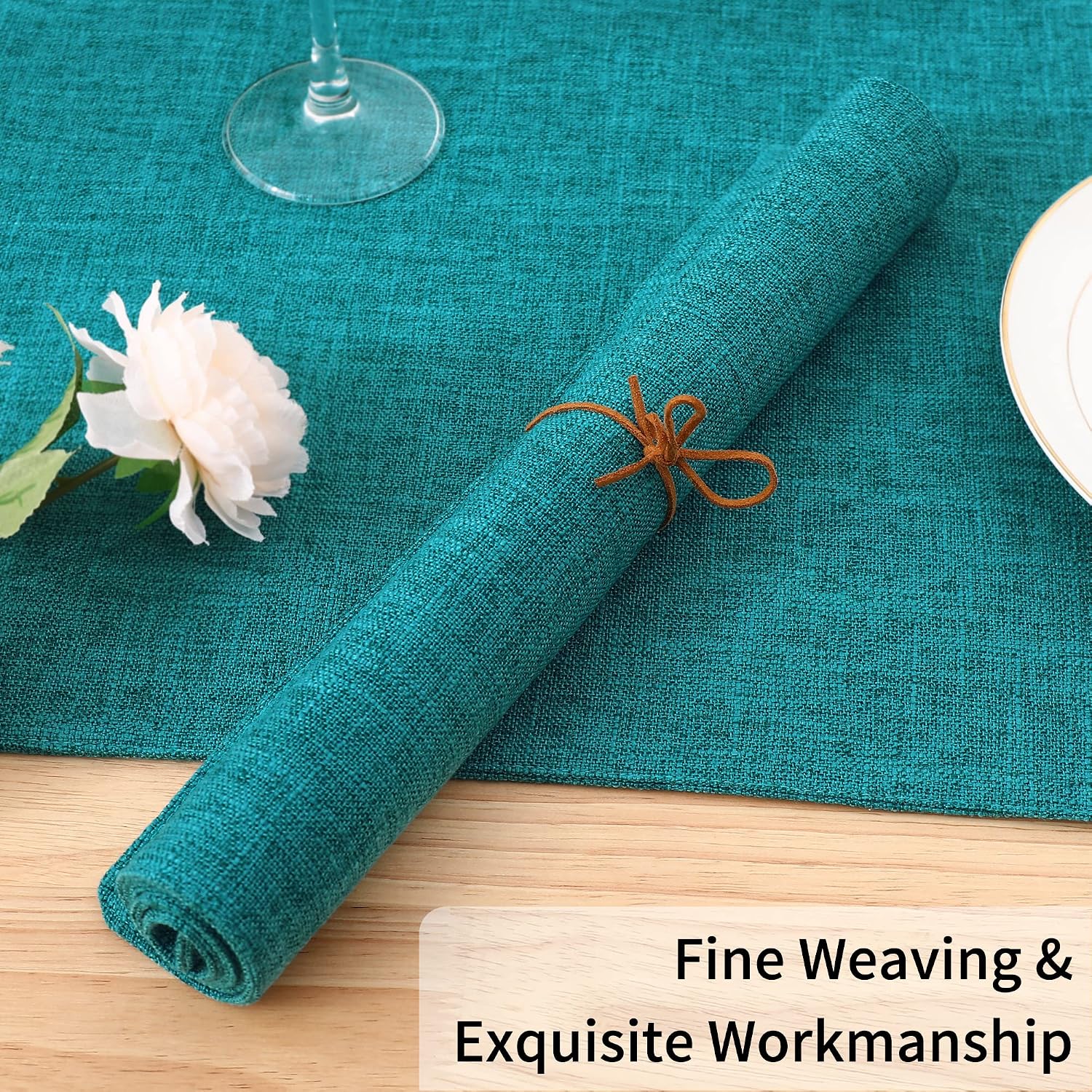 Homaxy Cloths Placemats for Dining Table Set of 6, 13" x 19", Teal | Heat Resistant, Washable, Cotton Linen Blend Table