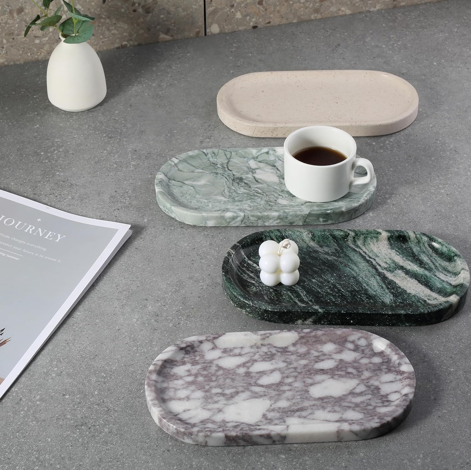 Real Natural Marble Vanity Tray / Calacatta Viola White / 10 x 5 x 0.7