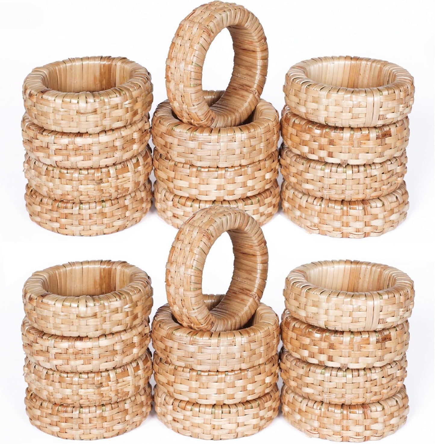 Napkin Holder / Rattan Napkin Rings / Beige / Set of 24