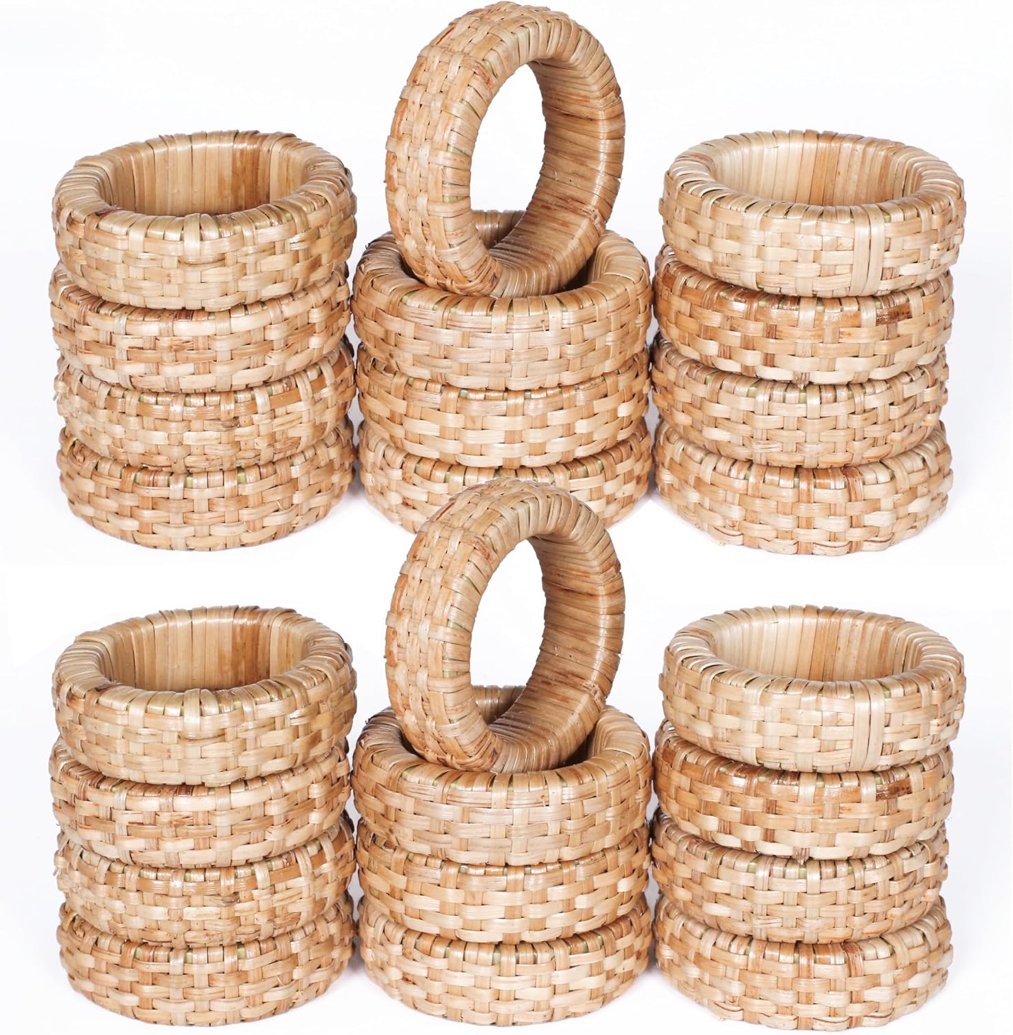 Napkin Holder / Rattan Napkin Rings / Beige / Set of 24