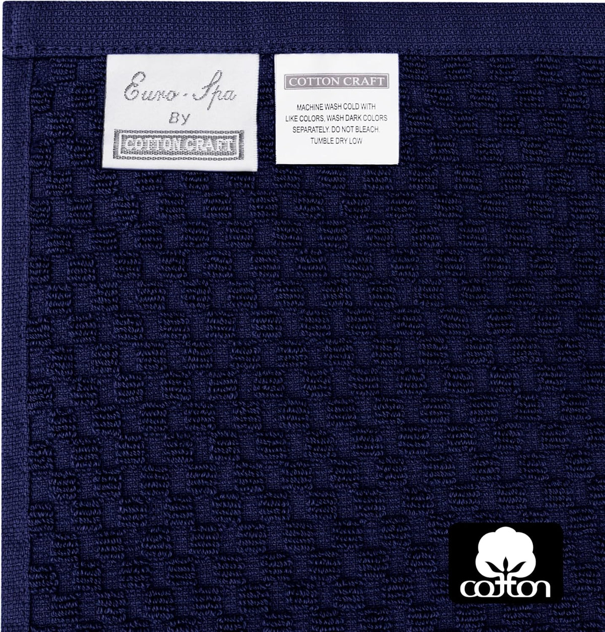 COTTON CRAFT Euro Spa Waffle Weave Bath Towels - Set of 4 Navy Towels | Pure 100% Ringspun Cotton Oversized Luxurious