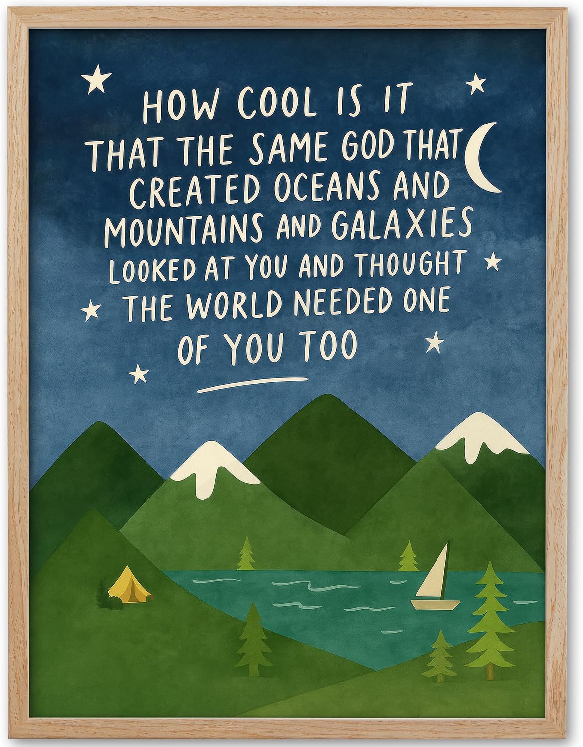 KensTro 12x16in Same God Creation Inspirational Christian Kids Wall Art,Natural OAK Wood Frame with Mountain Canvas