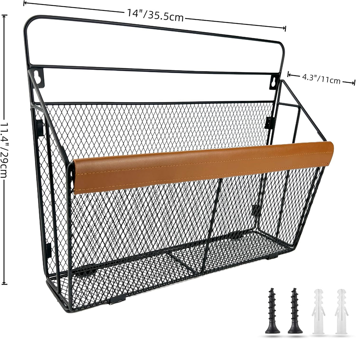 Wall Mounted Magazine Rack with Leather Trim, Decorative Art Wall Magazine Holder, Hanging Paper Organizer, Metal Wire