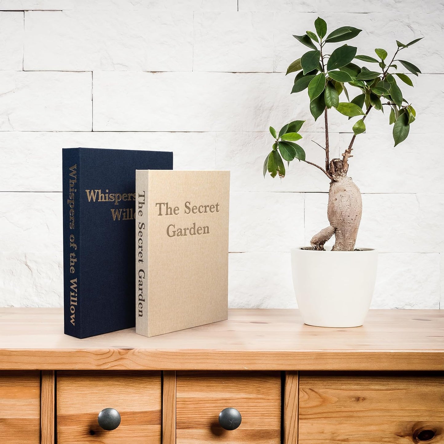 Decorative Linen Storage Books / Blue & Beige / Set of 2