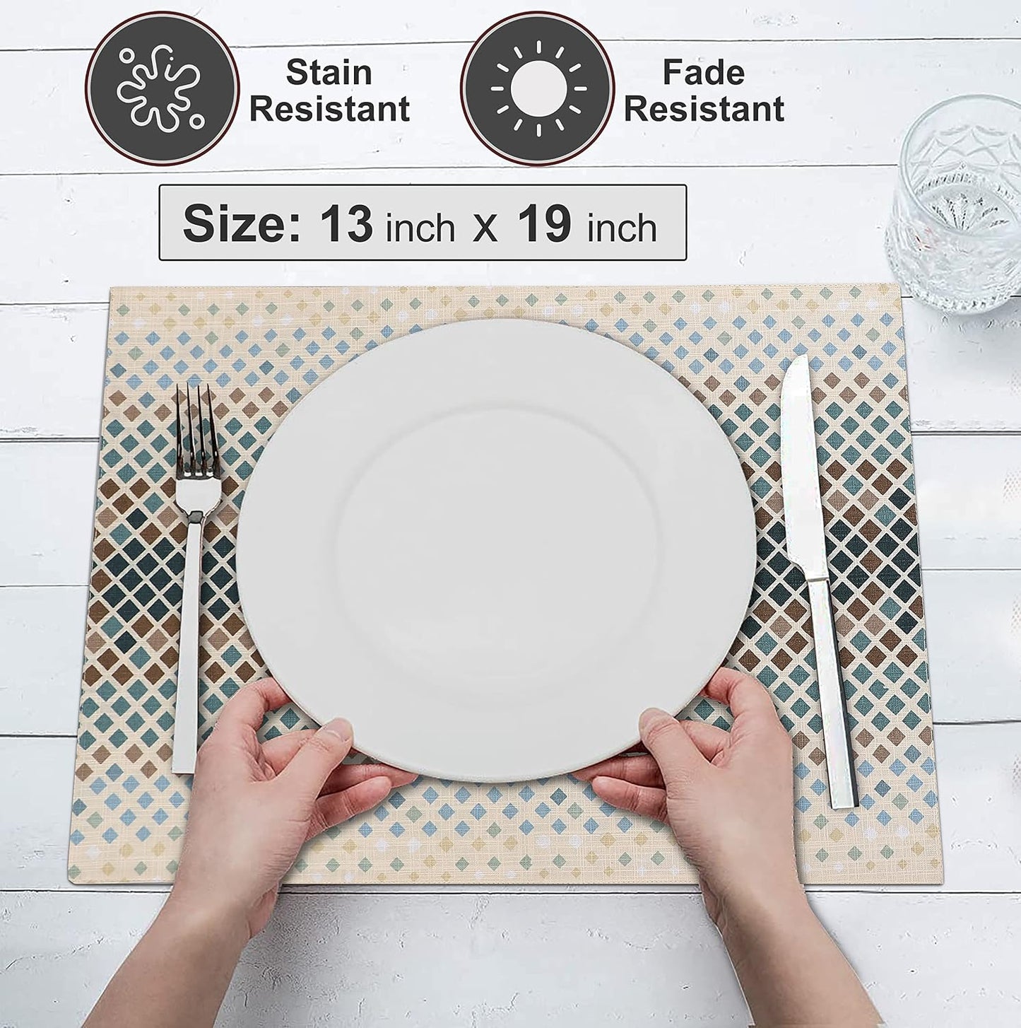 Ruvanti Placemats Set of 6, 100% Cotton Place Mats of 13"x19" – Faded | Heat, Stain resistant, Washable, Non-Slip