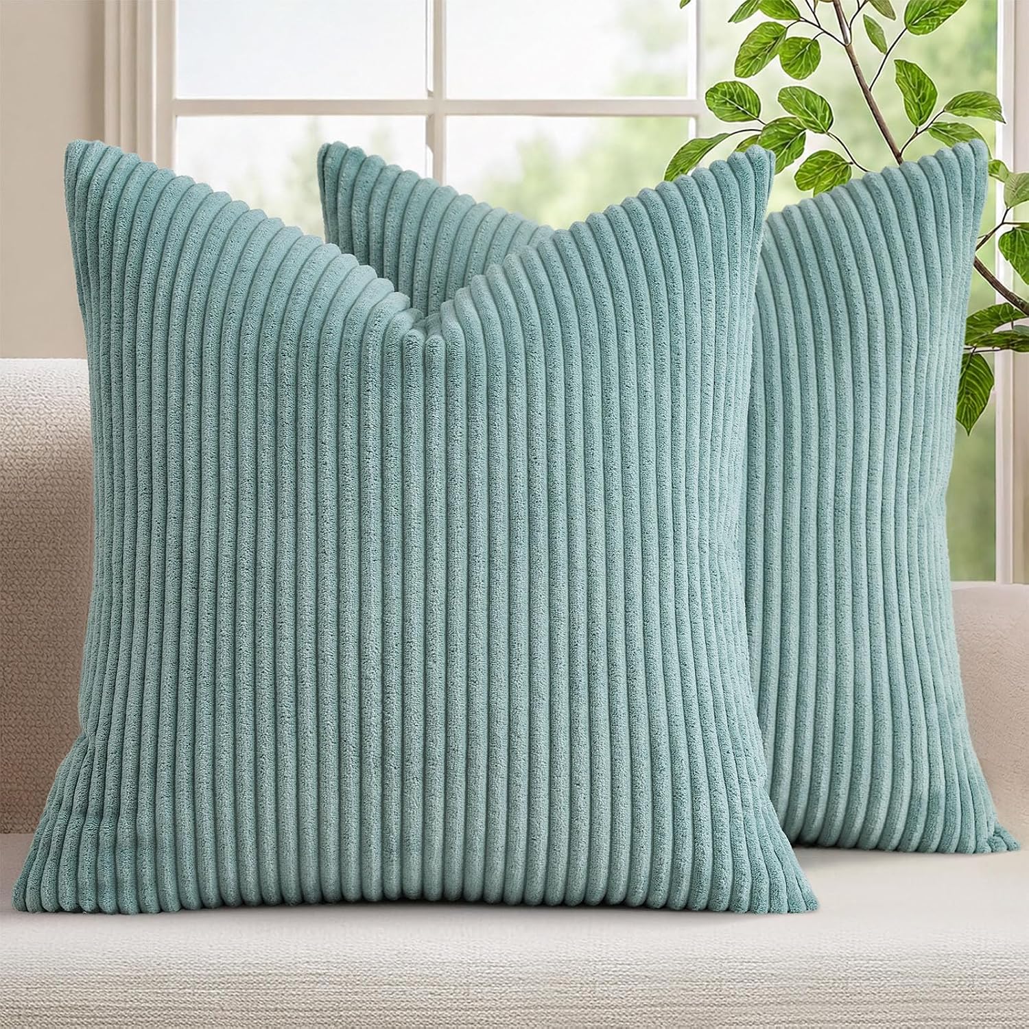 MIULEE Linen Fringe Decorative Euro Throw Pillow Covers Dark Navy 24x24