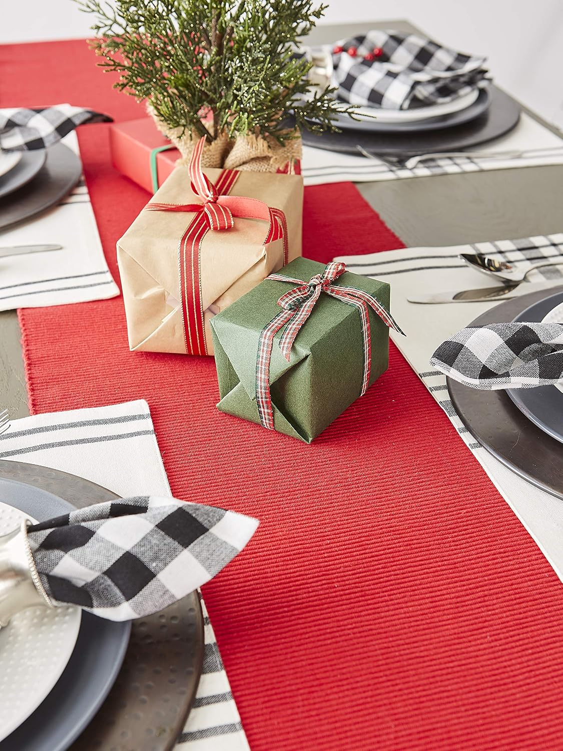 DII Basic Everyday Ribbed Tabletop 100% Cotton, Table Runner, 13x72, Tango Red