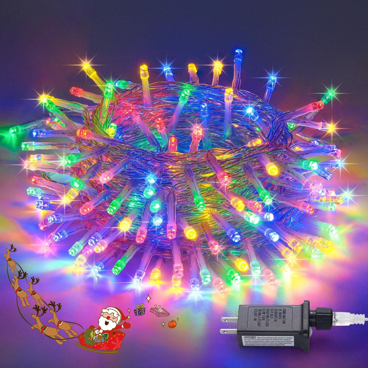 JMEXSUSS 200 LED Multicolor Christmas Tree Lights Outdoor Indoor Clear Wire