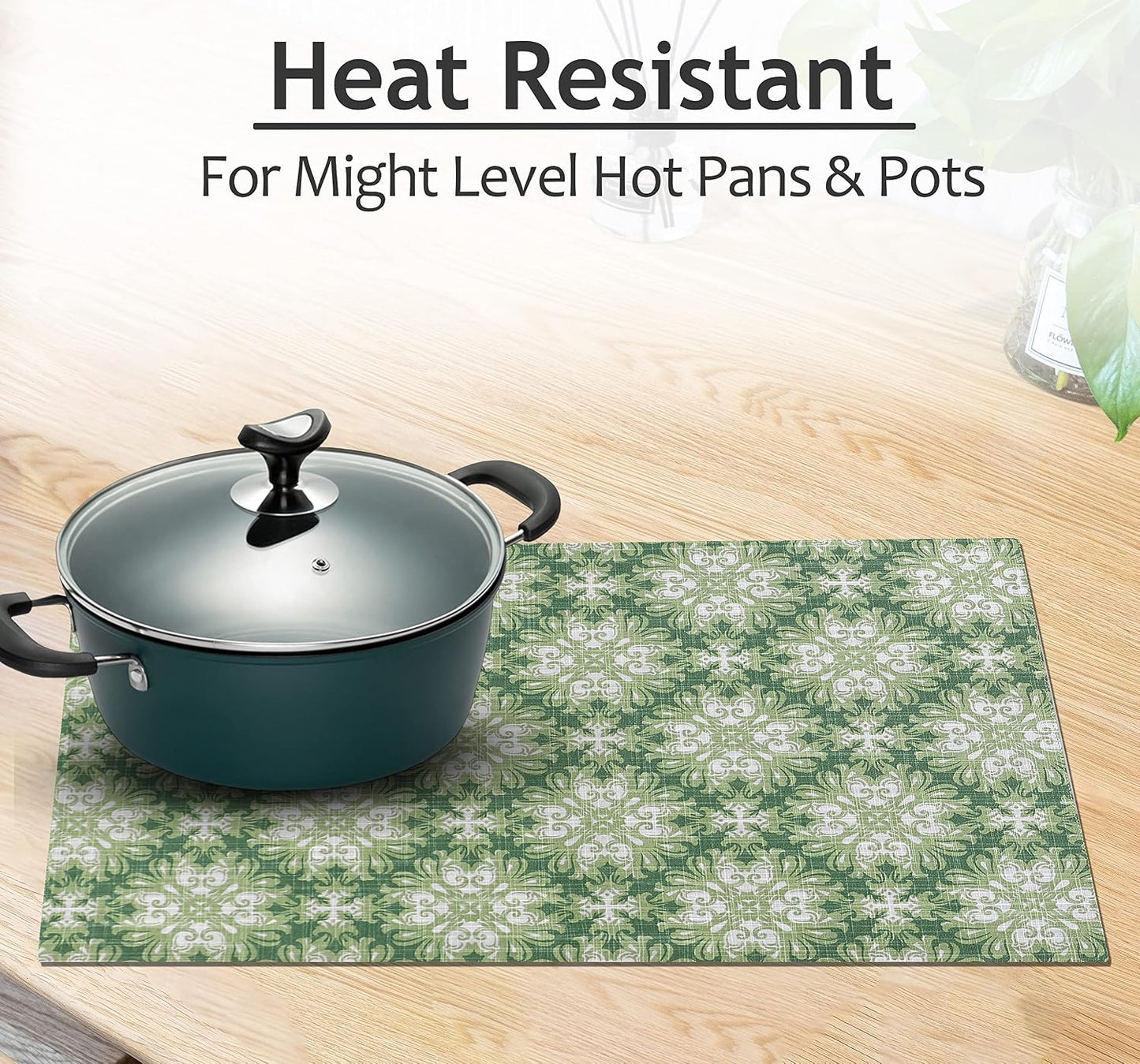 Ruvanti Placemats Set of 6, 100% Cotton Place Mats of 13"x19" – Grass Green | Heat, Stain resistant, Washable
