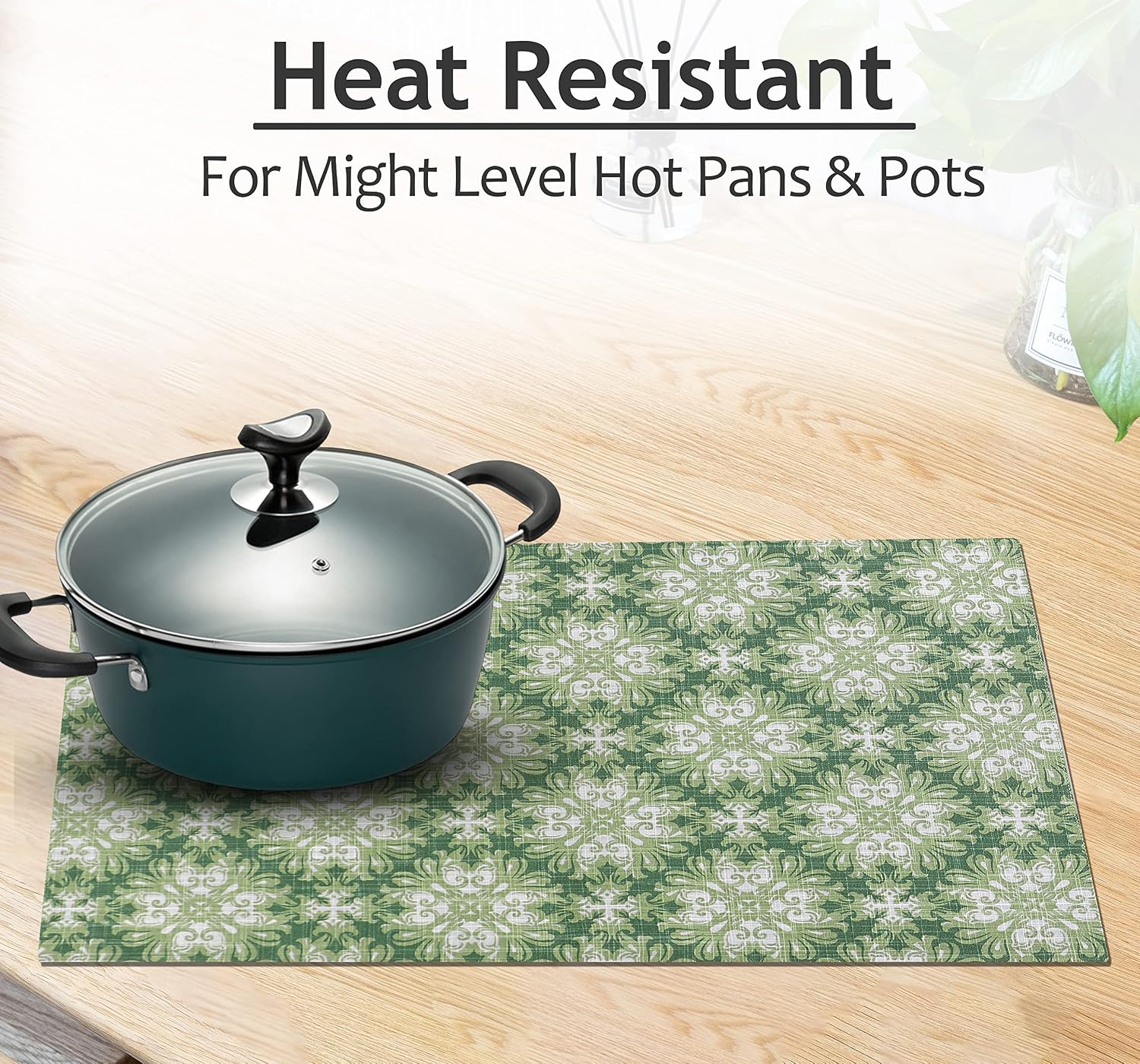 Ruvanti Placemats Set of 6, 100% Cotton Place Mats of 13"x19" – Grass Green | Heat, Stain resistant, Washable