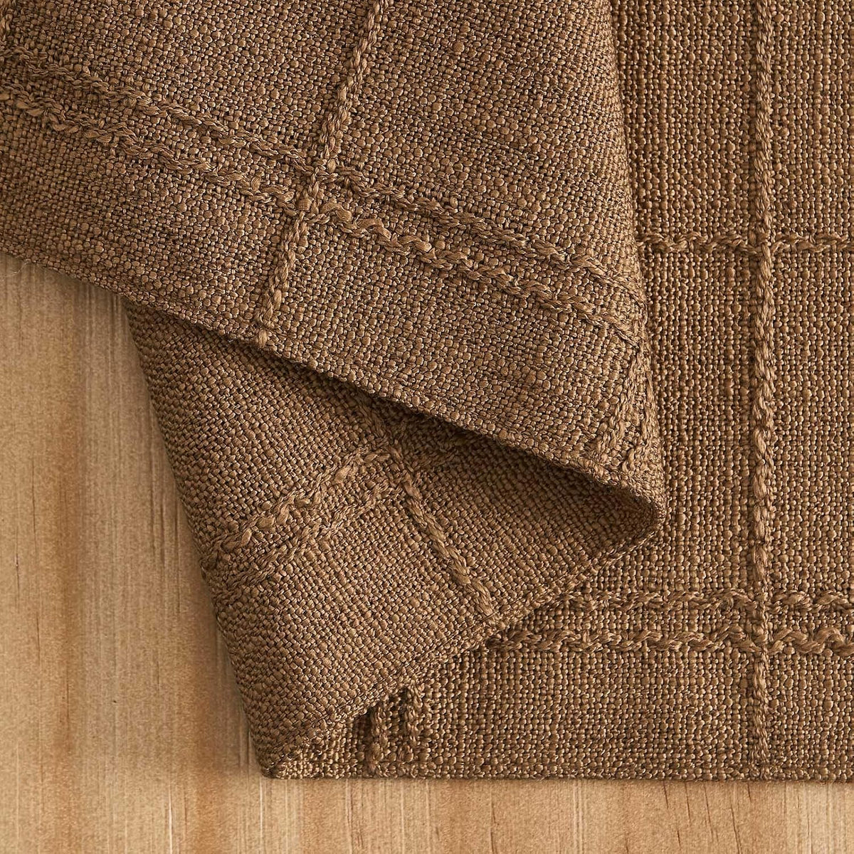 Linen Checked Farmhouse Placemats Set of 6, Roasted Brown 13x19in | Double Layer, Reversible, Thick Textured Table
