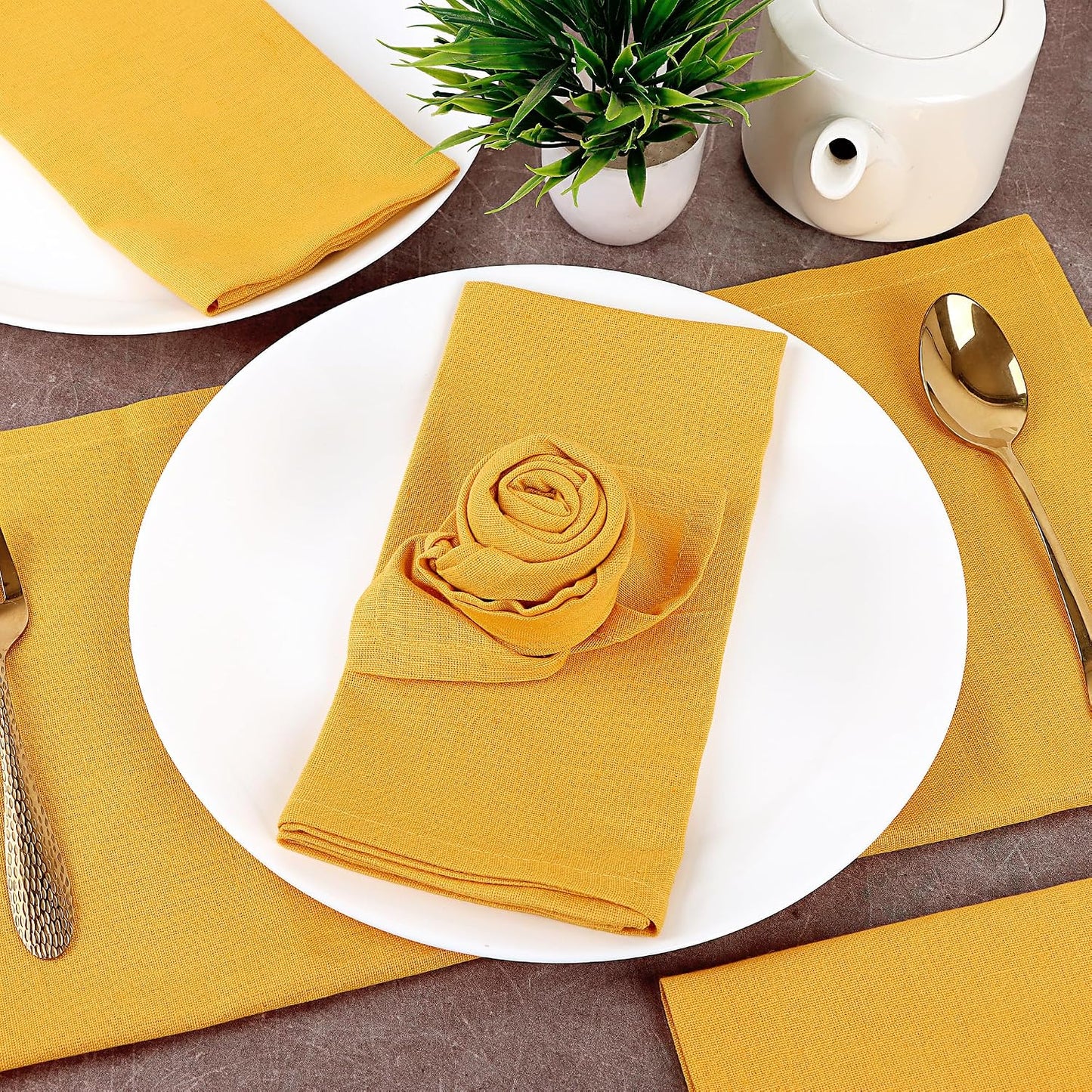 NATURALCRAFT Cloth Napkins Set of 12 Cotton Linen18x18 inch Gold Yellow | Washable Reusable Fabric Soft Durable Quality