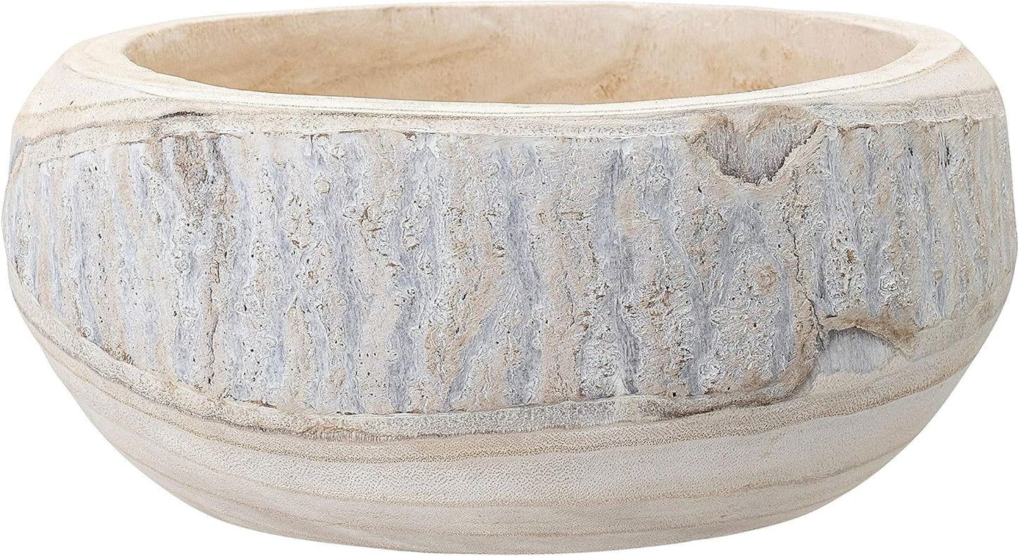 Decorative Hand-Carved Paulownia Wood Bowl / 10.5 Inch