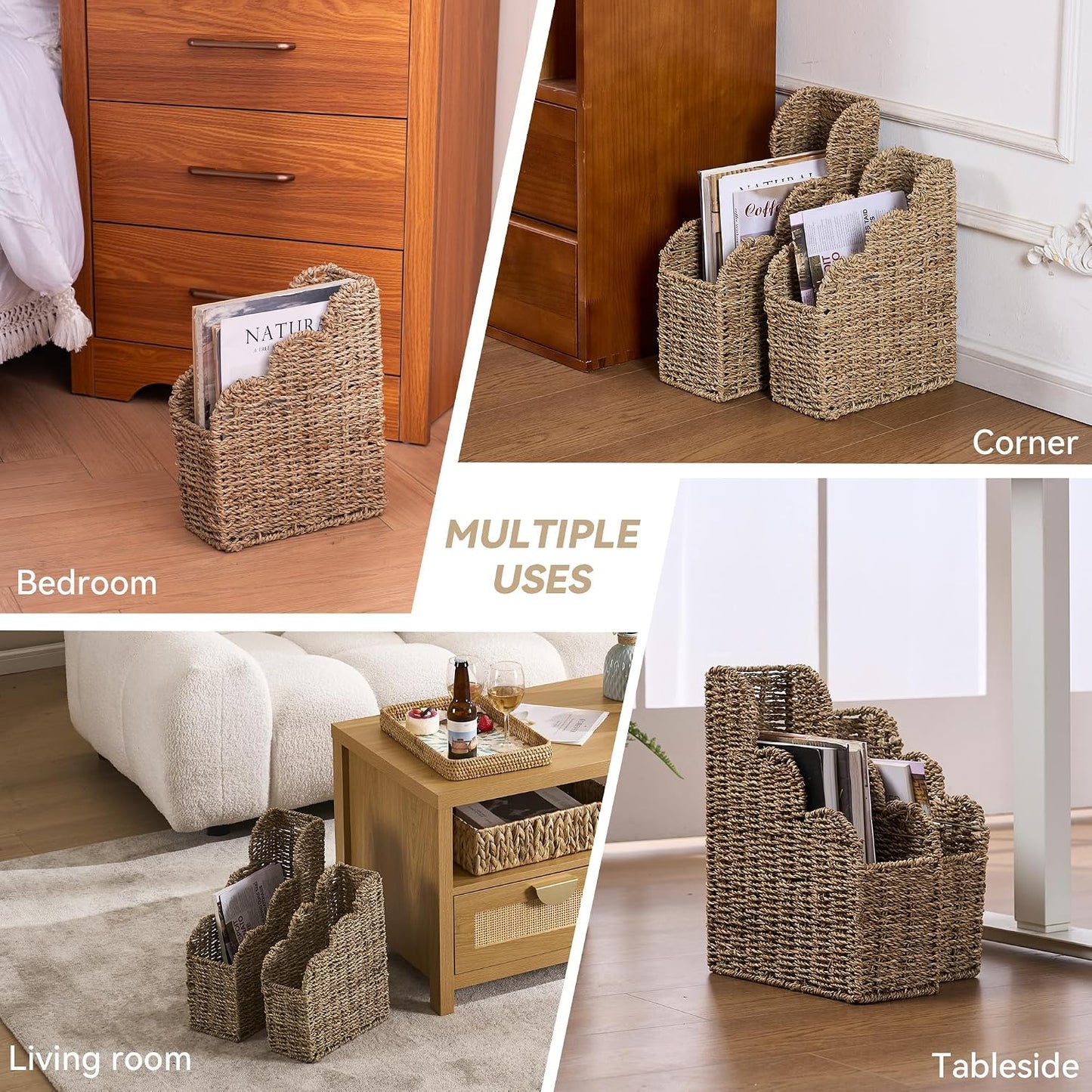 Scalloped Magazine Holder / Seagrass / Natural / Set of 2