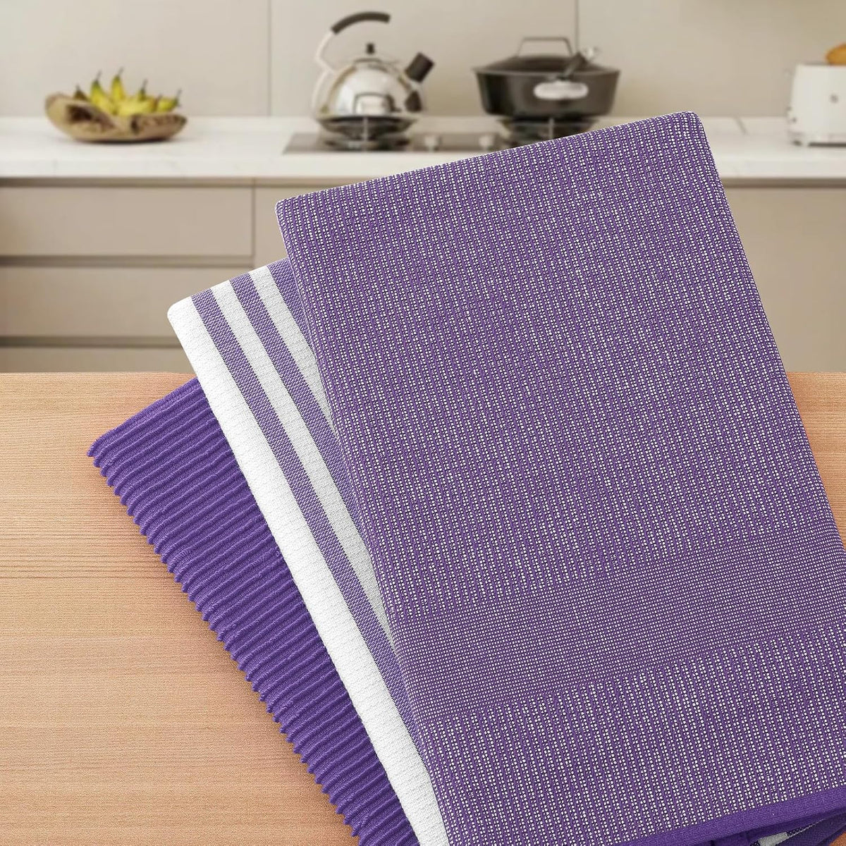Homaxy Cotton 380 GSM Premium Kitchen Towels, 18"x 28", 9 Pack, Purple | Soft and Absorbent Terry Dish Towels