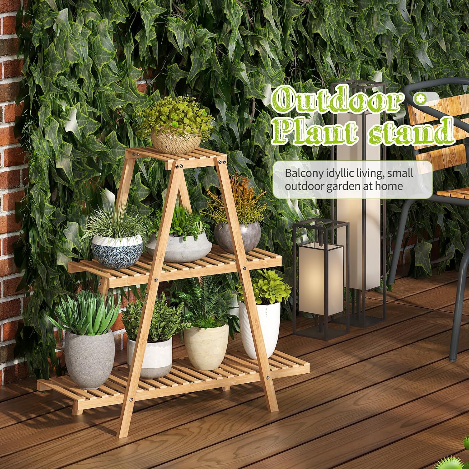 BMOSU Plant Stand Bamboo for Indoor Outdoor Tiered Plant Shelf 8 Potted Flower Holder Ladder Rack Garden Balcony Living